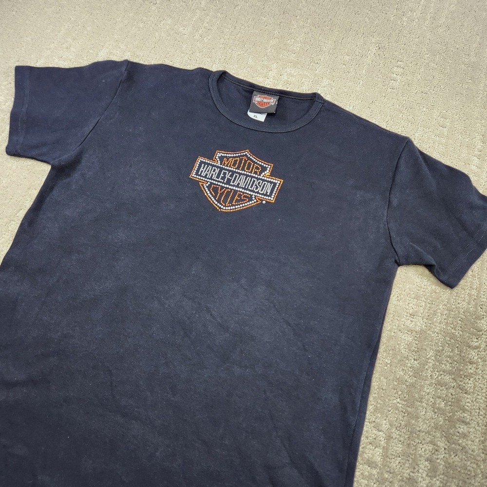 Vintage Harley Davidson‎ Shirt Women XL Biker Rhinestones Y2K Grunge USA Made